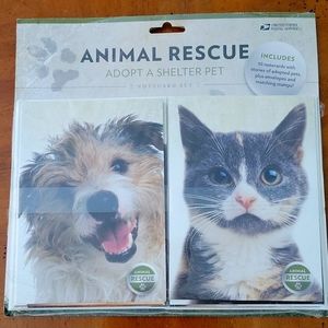 PET NOTECARDS, USPS, 10- Adopt A Shelter Pet Notecards & Matching $.44 Stamps